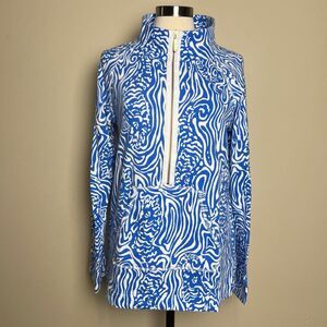 Lily Pulitzer Top Womens Large Long Sleeve Pullover Blue 1/2 Zip Pockets Topper